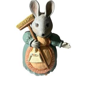 Mouse Cookie Jar Figurine with Broom - Green, Orange and Gray
